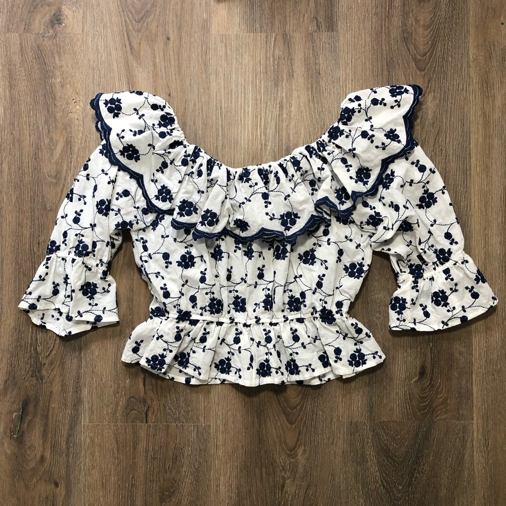 Zara Embroidered Ruffle Crop Top - Picture 9 of 15
